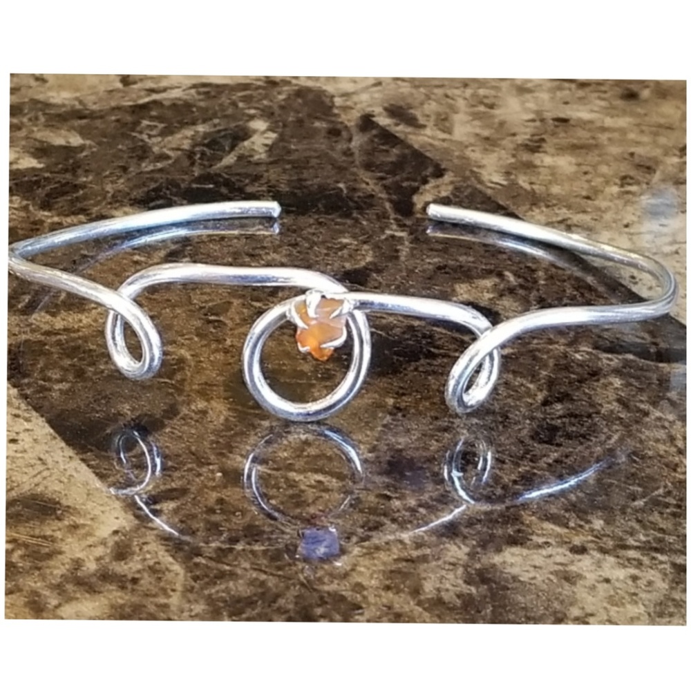 Genuine Simple Silver Twist Carnelian Cuff Bracelet